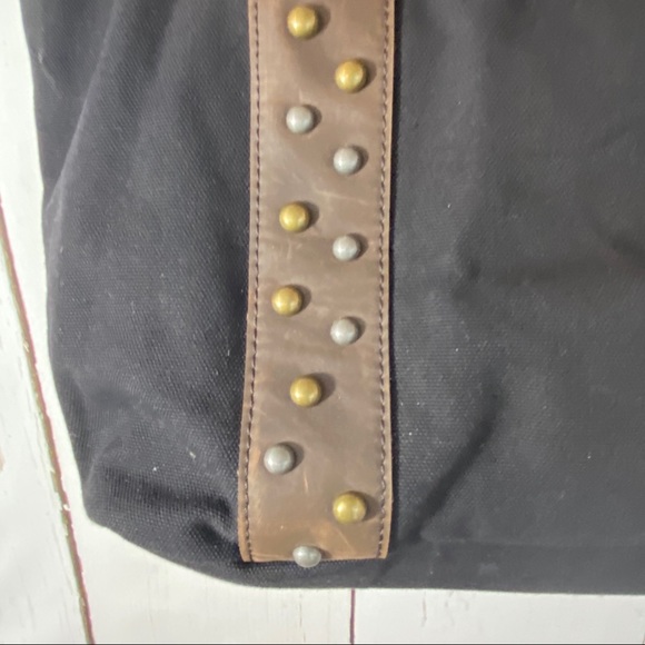 Beryll Black & Brown Canvas Leather Tote with studded design - Picture 7 of 17